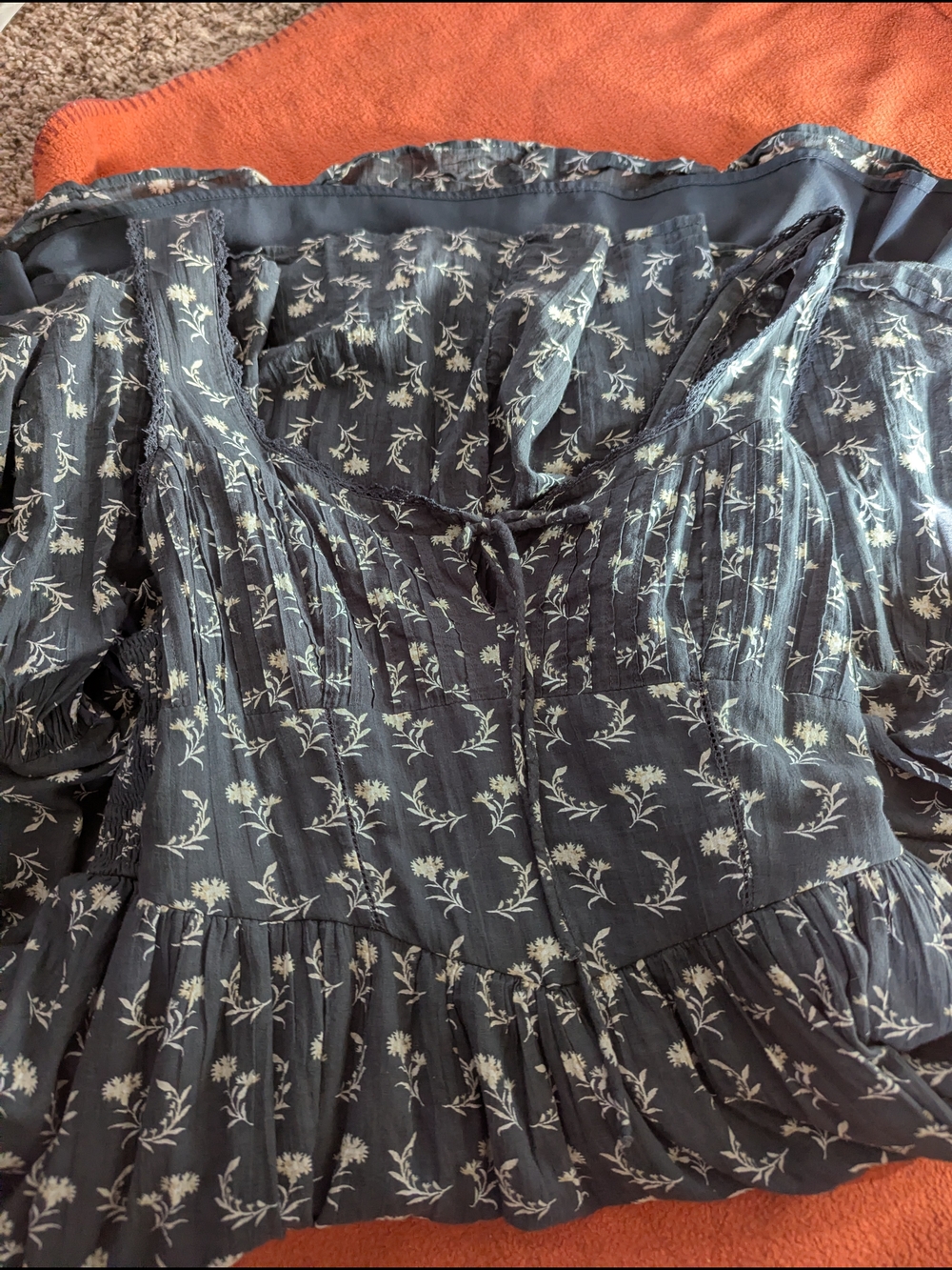 American Eagle Corset Floral Tie-Front Midi Dress in Dark Blue - Picture 9 of 10